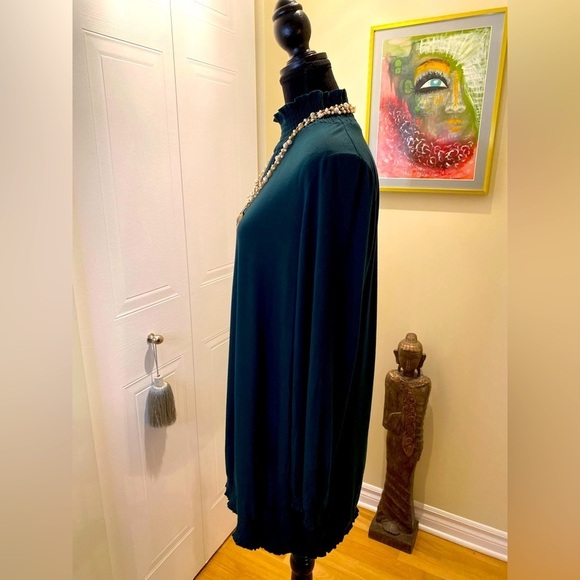 Y2K  Uniqlo Japan green mock neck tunic w/ smocking collar & hem 💚 - Picture 7 of 9